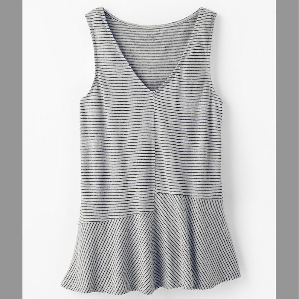 Garnet Hill organic linen asymmetric seam detail peplum top EUC